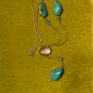 Turquoise Stone Vintage Avi Soffer Y-Necklace - on Sterling Silver